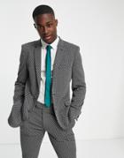 Asos Design Skinny Suit Jacket In Dark Turquoise Geo-navy