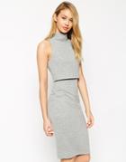 Asos Pencil Dress With Shell Top In Rib - Gray