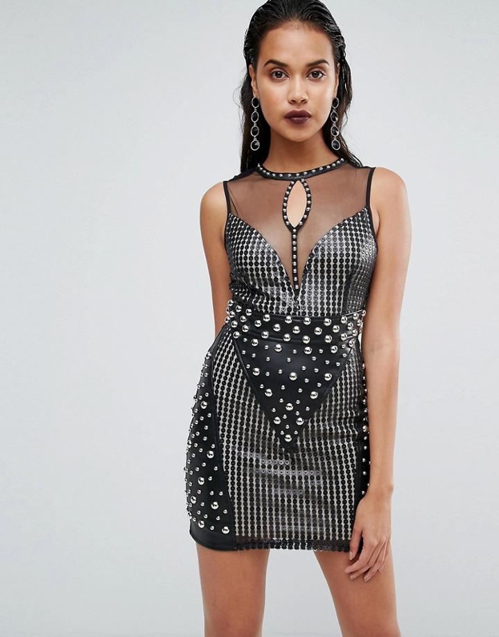 Boohoo Premium Sequin And Stud Detail Sleeveless Dress - Black