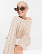 Miss Selfridge Long Sleeve Cable Knit Bardot Matching Top In Camel-neutral