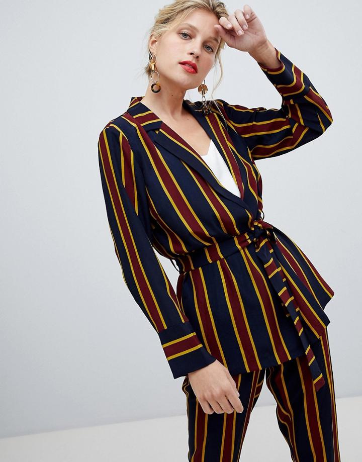 Y.a.s Bold Stripe Tie Waist Blazer - Multi
