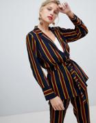 Y.a.s Bold Stripe Tie Waist Blazer - Multi