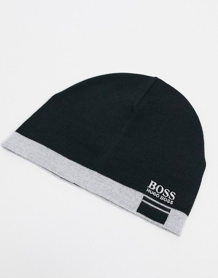 Boss Albo Logo Beanie In Black