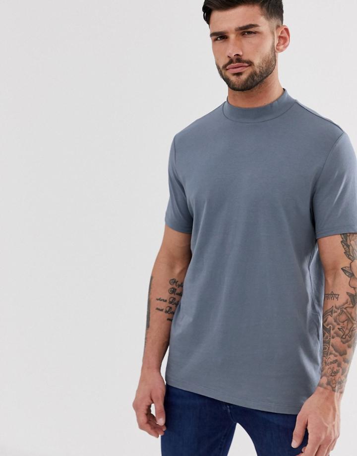 Asos Design Organic T-shirt With Turtleneck In Gray - Gray