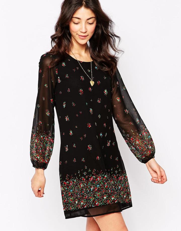 Yumi Border Print Shift Dress - Black