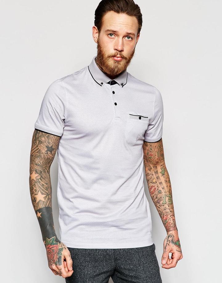 Ted Baker Polo Shirt With All Over Geo Jacquard - Light Gray