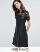 Vero Moda Petite Leather Look Lace Skater Dress - Black