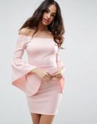 Asos Scuba Drama Sleeve Mini Bardot Dress - Pink