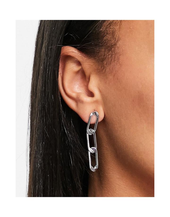 Designb London Chainlink Drop Earrings In Silver