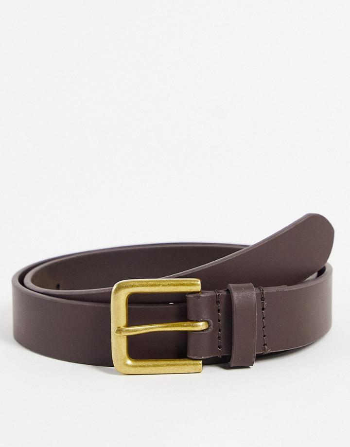 Asos Design Slim Leather Belt In Brown