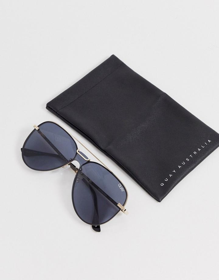 Quay Australia Notorious Aviator Sunglasses In Black - Black