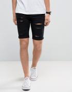 New Look Skinny Denim Shorts With Extreme Rips In Black Wash - Black