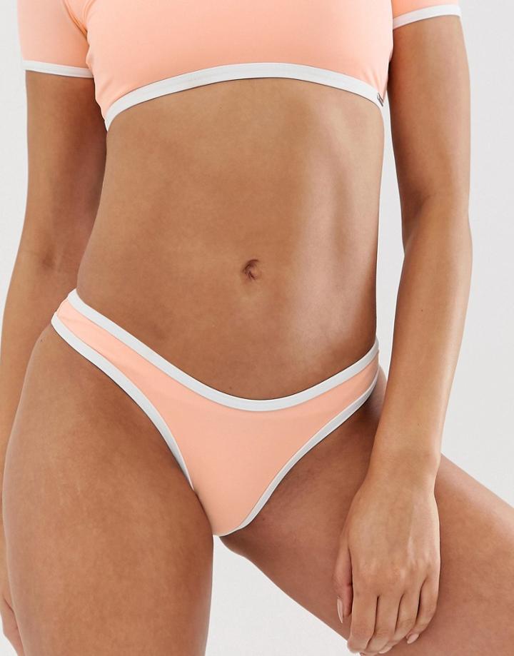 Free Society Contrast Binding High Leg Bikini Bottom In Nude - Cream