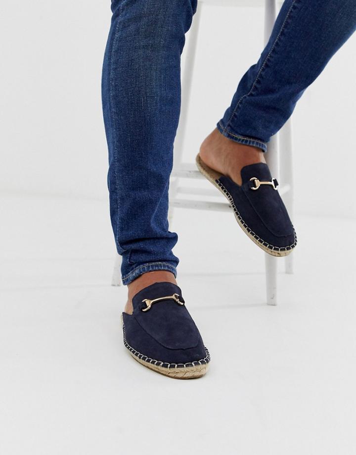 Asos Design Mule Espadrilles In Navy Suede With Snaffle