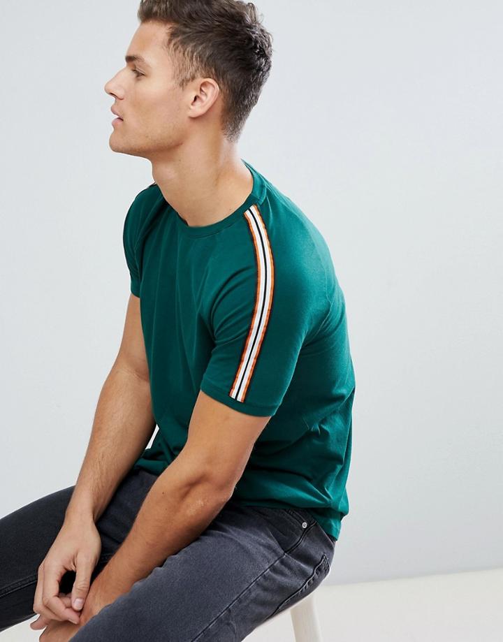 Stradivarius Taped Sleeve T-shirt In Bottle Green - Green