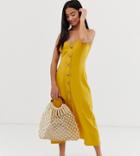 Asos Design Petite Maxi Slubby Cami Swing Dress With Faux Wood Buttons - Yellow