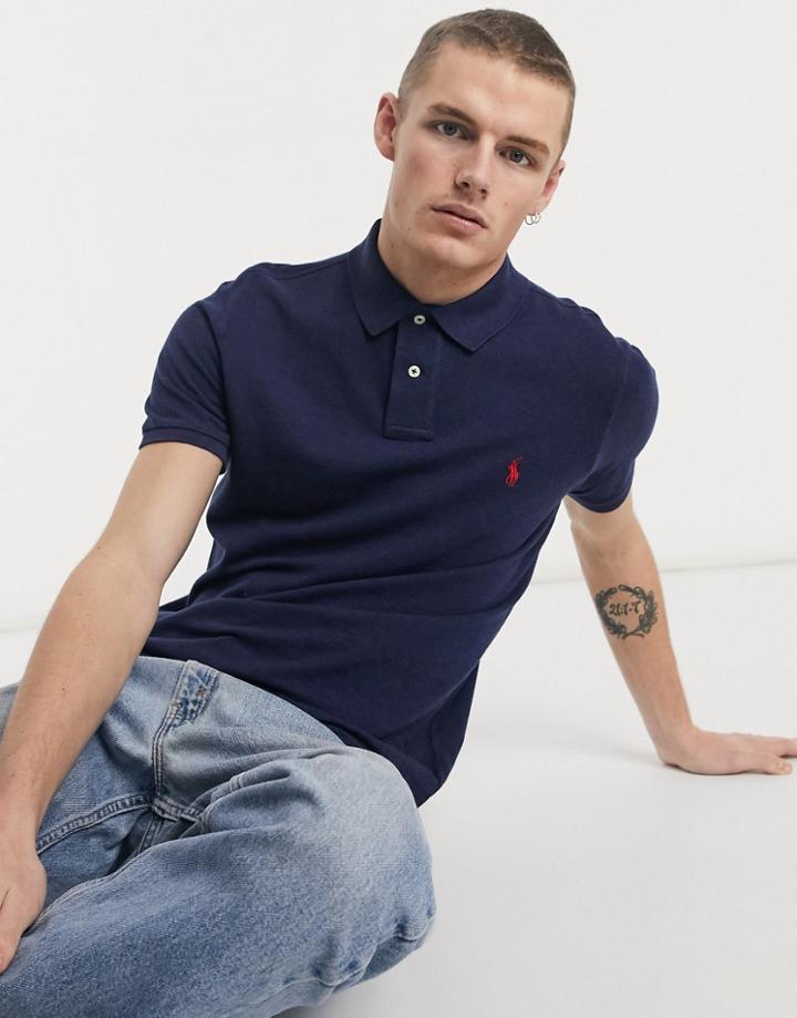 Polo Ralph Lauren Slim Fit Player Logo Pique Polo In Navy Heather