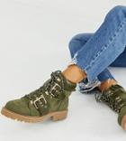 Asos Design Wide Fit Avenue Hiker Boots In Khaki - Green