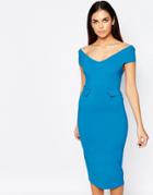 Vesper Phoebe Midi Dress With Peplum - Blue