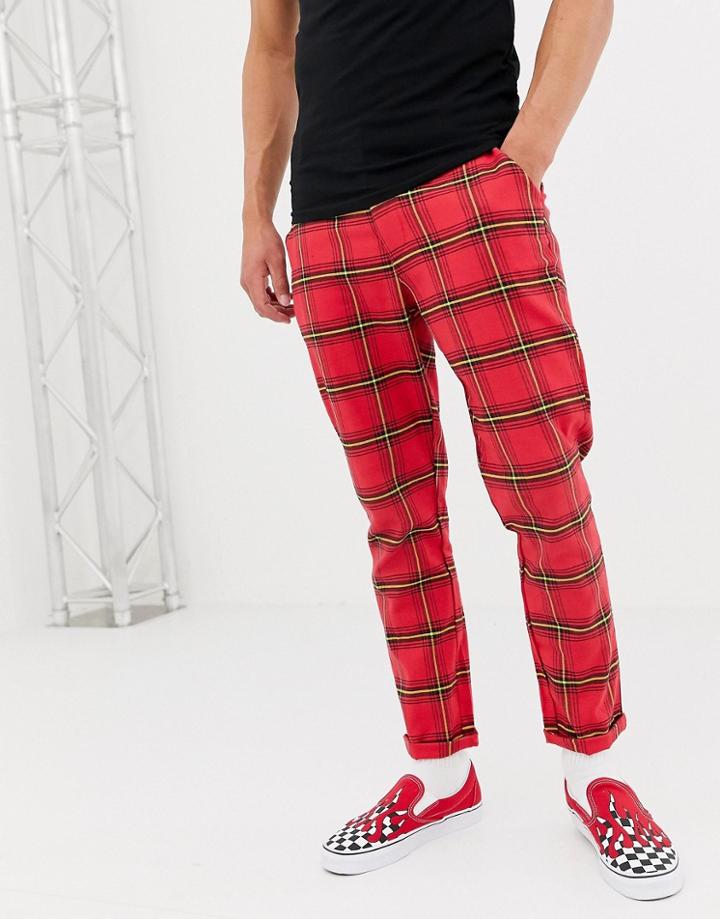 Asos Design Tapered Pants In Red Plaid - Red