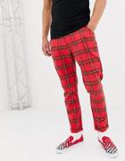 Asos Design Tapered Pants In Red Plaid - Red