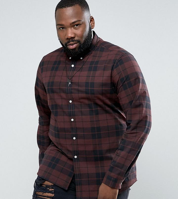 Asos Plus Stretch Slim Check Shirt In Rust - Brown