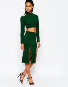 City Goddess Midi Skirt With Double Thigh Splits - Green
