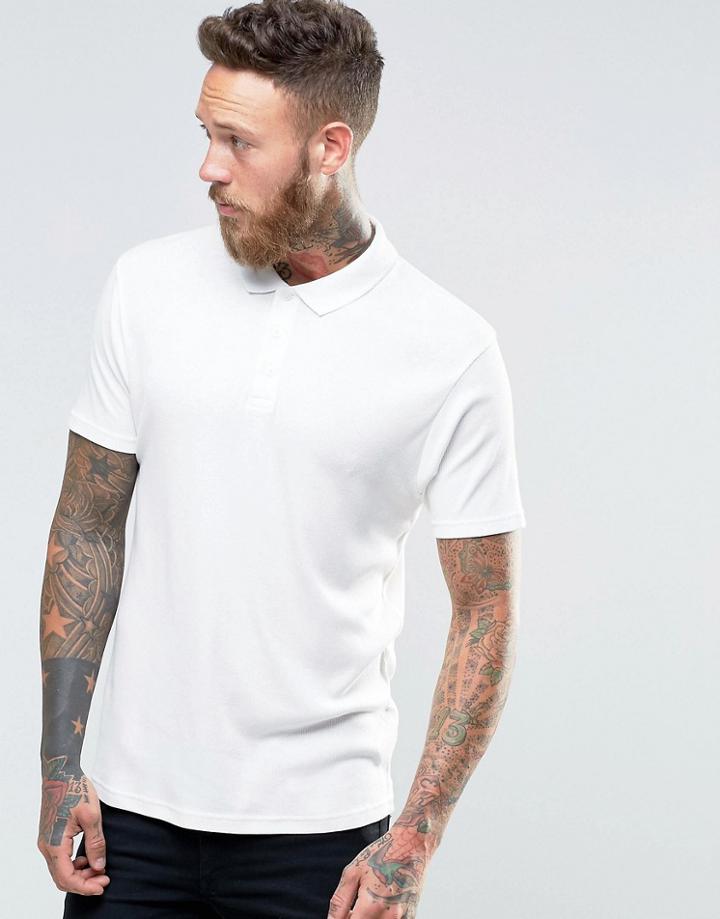 Asos Extreme Muscle Polo Shirt In Lightweight Rib - White