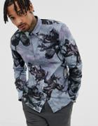 Twisted Tailor Super Skinny Shirt In Large Floral Print - Blue