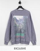Reclaimed Vintage Inspired Unisex Oversized Organic Cotton Sweatshirt With Mountains Print In Navy