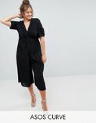 Asos Curve Tea Jumpsuit With Knot Front - Black