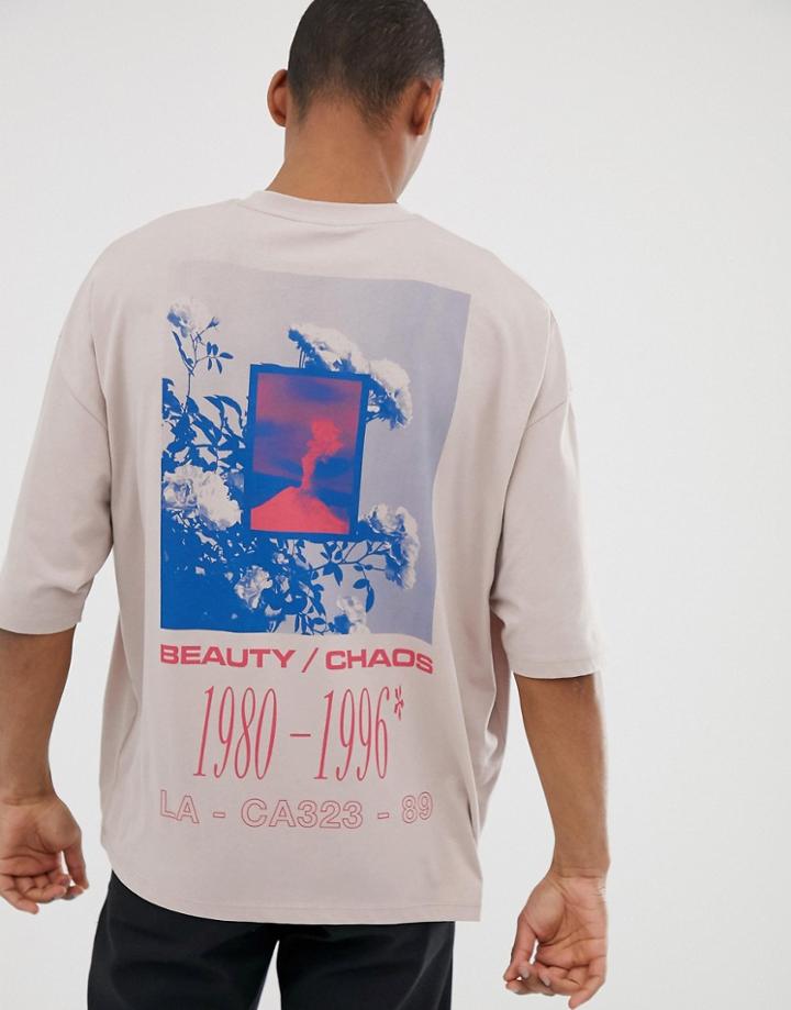 Asos Design Oversized Fit T-shirt With Chest And Large Floral Back Print - Pink