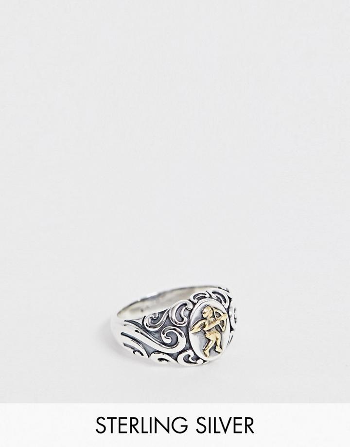 Asos Design Sterling Silver Ring With Cherub - Silver