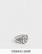 Asos Design Sterling Silver Ring With Cherub - Silver