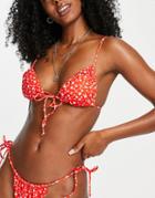 Bershka Tie Side Floral Bikini Top In Red - Part Of A Set