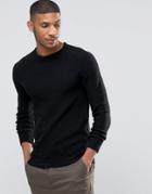 Selected Crew Neck Textured Knitted Sweater - Black