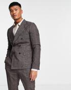 Gianni Feraud Double Breasted Slim Fit Plaid Suit Jacket-brown