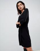 Vila Tie Waist Midi Dress In Black