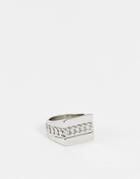 Asos Design Signet Ring With Horizontal Chain In Silver Tone