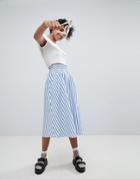 Monki Blue And White Stripe Midi Skirt - Multi