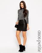 Asos Petite Mini Skirt In Leather Look With 80s Waist Detail - Black