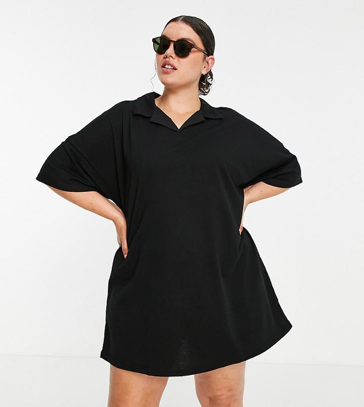 Lola May Plus Mini Polo Shirt Dress-black