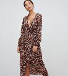 Influence Tall Leopard Print Wrap Midi Dress With Ruffle - Brown