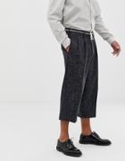 Asos White Cropped Balloon Smart Pants In 100% Wool Cross Hatch-black