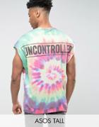 Asos Tall Extreme Oversized T-shirt With Tie Dye & Uncontrolled Back Print - Multi