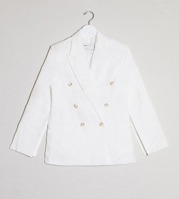 Asos Design Petite Split Sleeve Suit Blazer In Texture-white