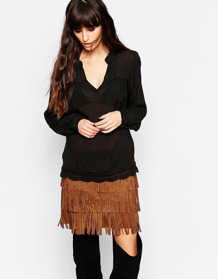 Vila Shirt With Crochet Trim - Black