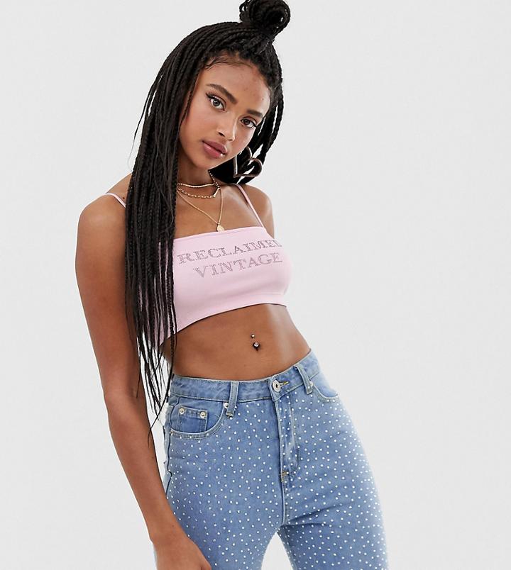 Reclaimed Vintage Inspired Cami Bralette With Logo In Hotfix - Pink