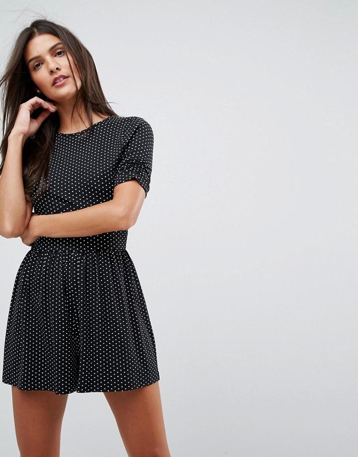 Asos Jersey Tea Romper In Polka Dot - Black