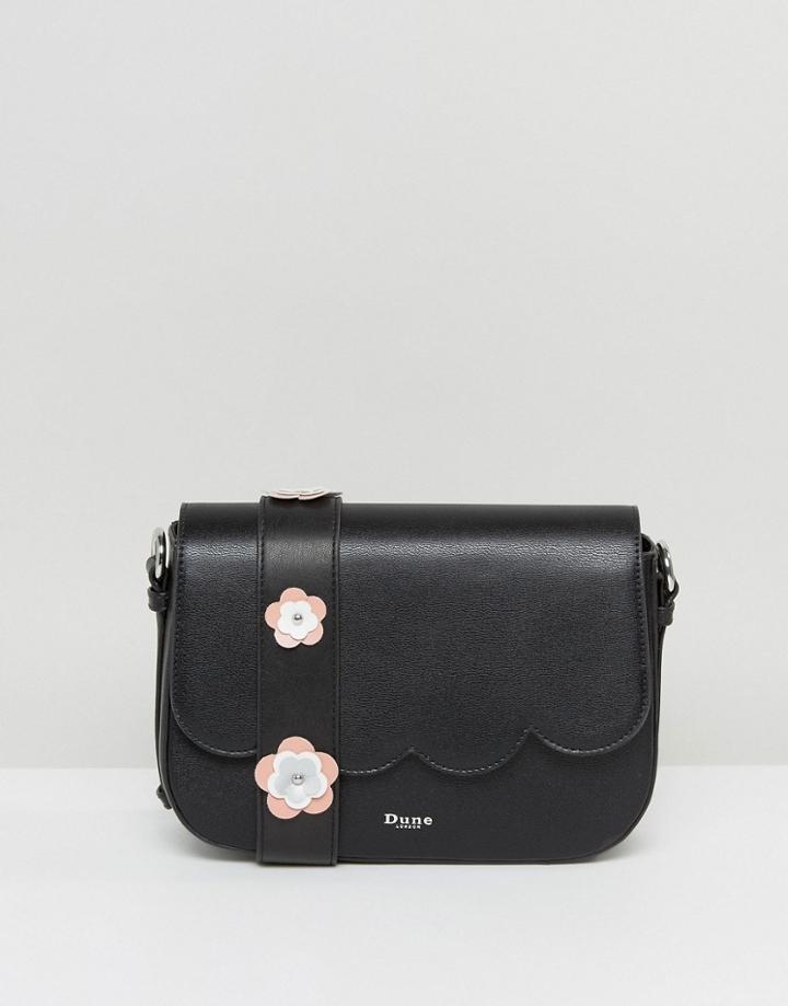 Dune Black Scalloped Cross Body Bag With Floral Applique Strap - Black